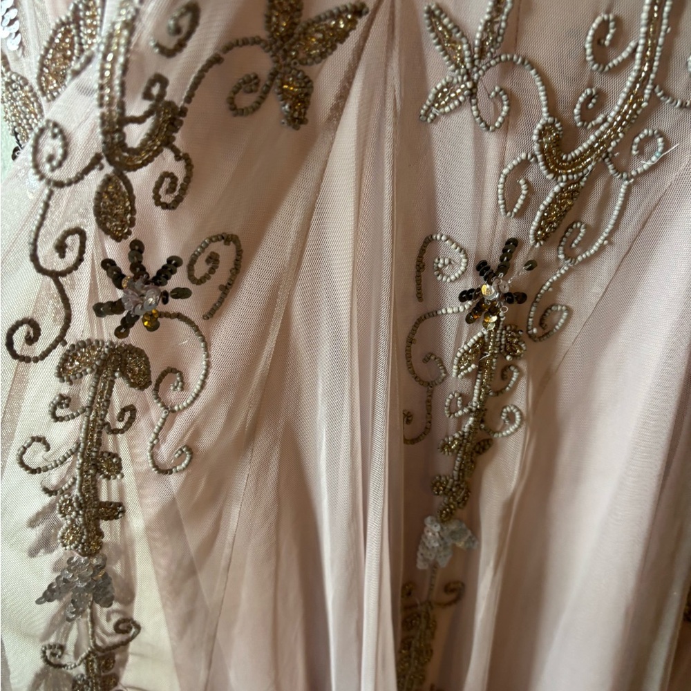 Adrianna Papell Blush Pink Beaded Backless Evening Gown - Picture 9 of 10